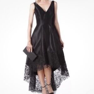 Betsy & Adam High Low Taffeta Black Lace Bottom Dress👵MT